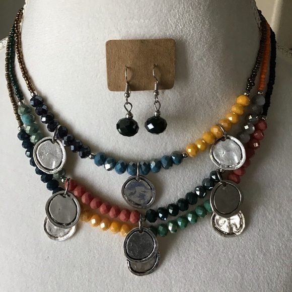 LAST 1! NEW Necklace Earrings SET Southwest Desert Colors Boho Medallions Beads - Picture 2 of 12